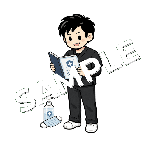 感染対策マニュアルを確認する男性作業療法士のイラスト