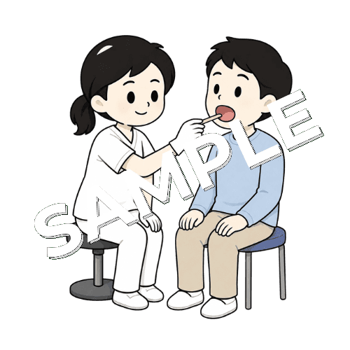 食事前に口腔内を確認する女性言語聴覚士のイラスト