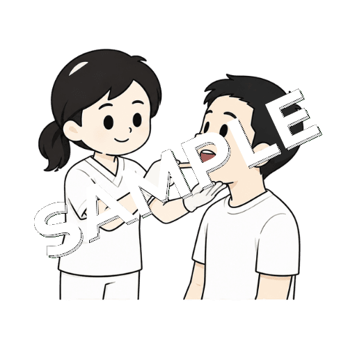手袋を着けて口腔内を確認する女性言語聴覚士のイラスト