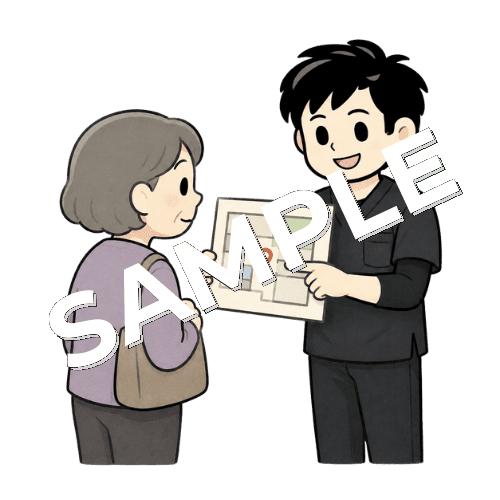 場所見当識を確認する男性作業療法士のイラスト