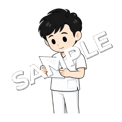 紹介状を確認する男性言語聴覚士のイラスト