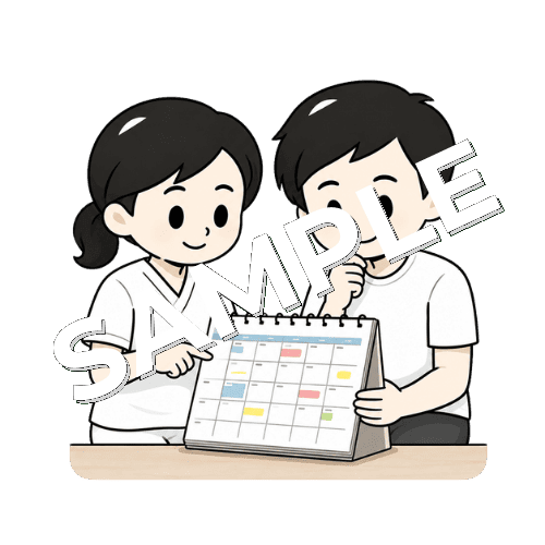 予定を一緒に確認する女性言語聴覚士のイラスト