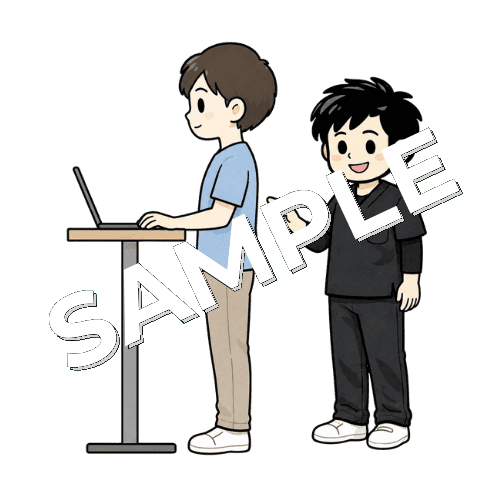 立ち仕事の姿勢を確認する男性作業療法士のイラスト