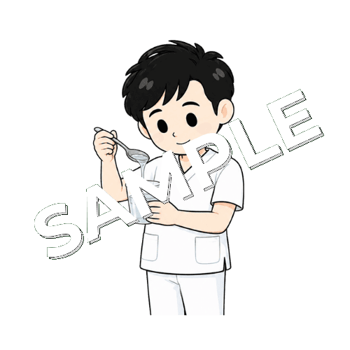 水分のとろみ具合を確認する男性言語聴覚士のイラスト