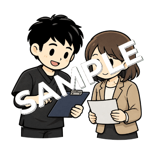 学校の先生と合理的配慮を相談する男性作業療法士のイラスト