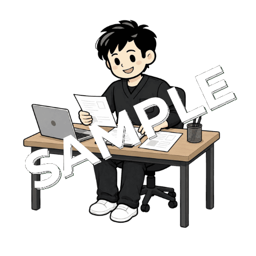 カンファレンス資料を作成する男性作業療法士のイラスト