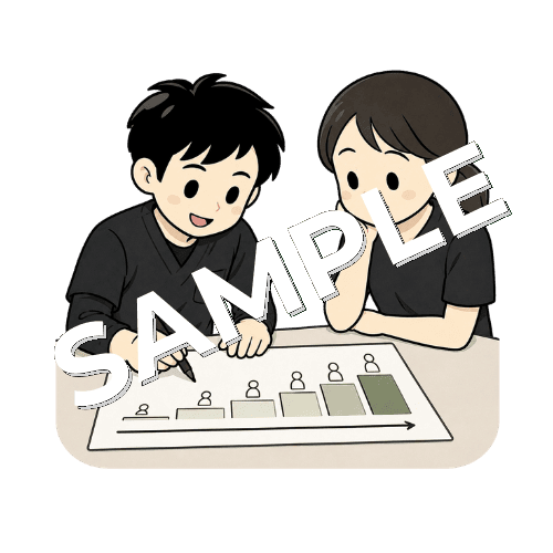 作業負荷を段階づける計画表を作る男性作業療法士のイラスト