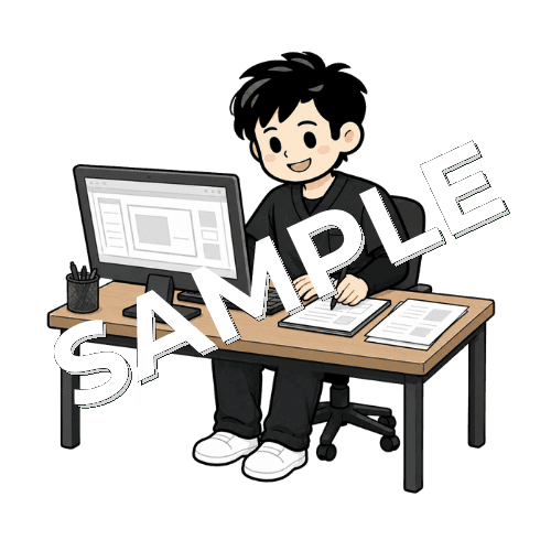 学会発表のスライドを作る男性作業療法士のイラスト