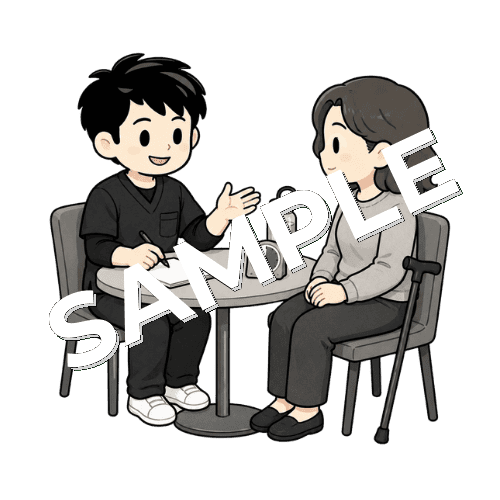 多発性硬化症患者と疲労管理を相談する男性作業療法士のイラスト