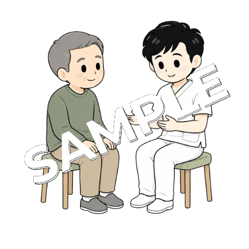 リハビリ目標を患者と相談する男性言語聴覚士のイラスト