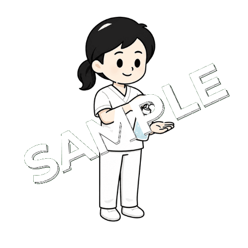 手指消毒をする女性言語聴覚士のイラスト