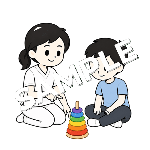 共同注意を促す女性言語聴覚士のイラスト