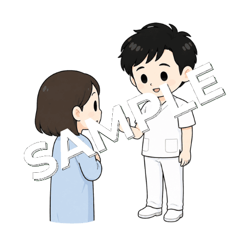 患者にゆっくり話すよう促す男性言語聴覚士のイラスト