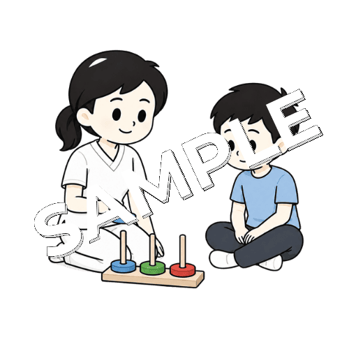 順番待ちを促す女性言語聴覚士のイラスト