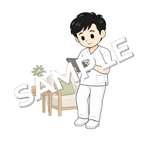 訪問記録をタブレットに入力する男性言語聴覚士のイラスト