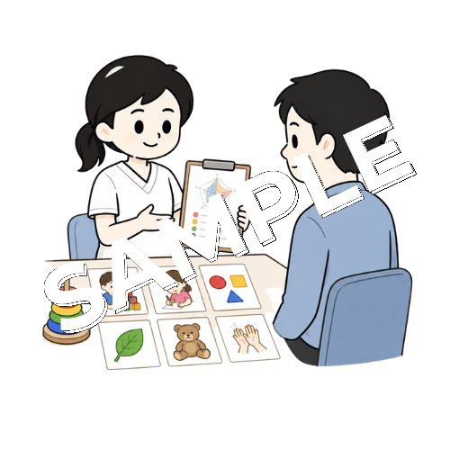 発達検査の結果を説明する女性言語聴覚士のイラスト