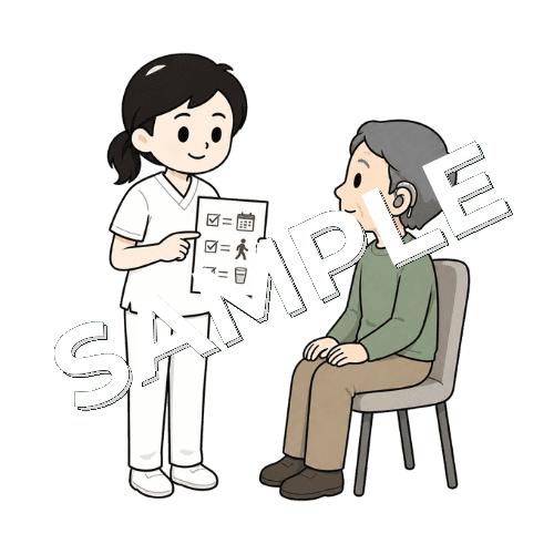 短期目標を説明する女性言語聴覚士のイラスト