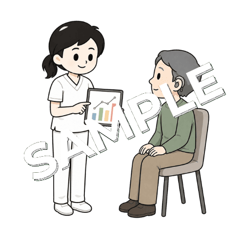 検査結果をグラフで説明する女性言語聴覚士のイラスト