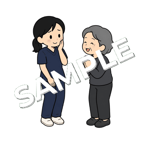 患者から感謝されて照れる女性柔道整復師のイラスト