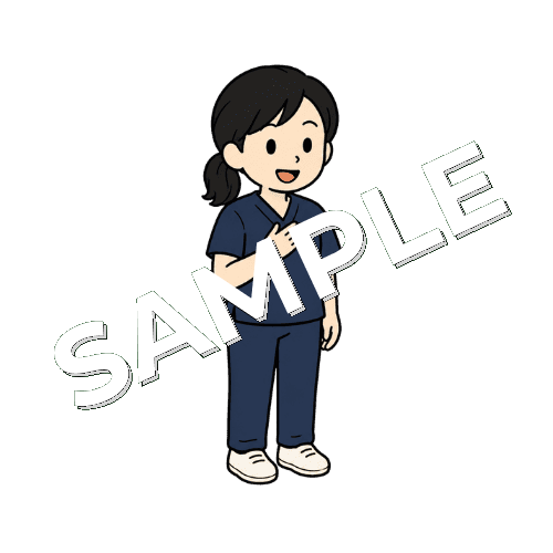 胸に手を当てて安心させる女性柔道整復師のイラスト