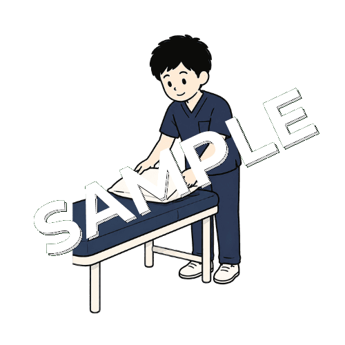 施術後に枕を整える男性柔道整復師のイラスト