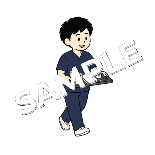 施術道具をトレーに乗せて運ぶ男性柔道整復師のイラスト