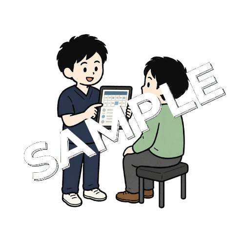 タブレットで患者の予約履歴を確認する男性柔道整復師のイラスト