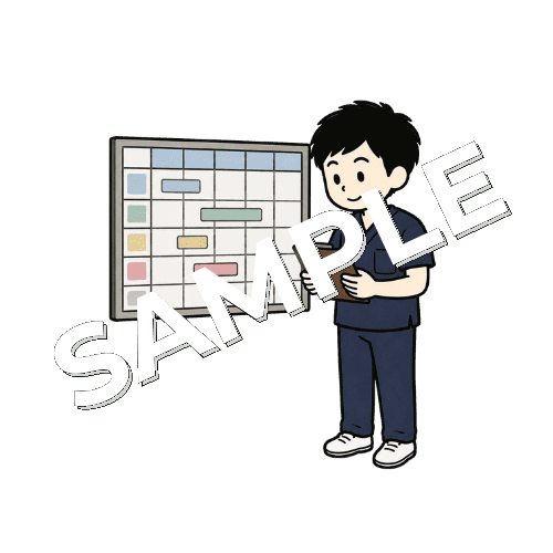 院の予約ボードを確認する男性柔道整復師のイラスト