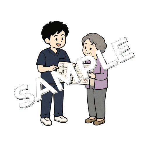患者の自宅運動日記を確認する男性柔道整復師のイラスト