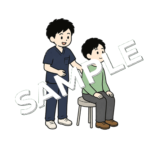 患者の座位姿勢を確認する男性柔道整復師のイラスト
