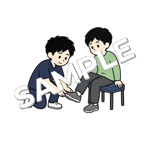患者の靴のフィット感を確認する男性柔道整復師のイラスト
