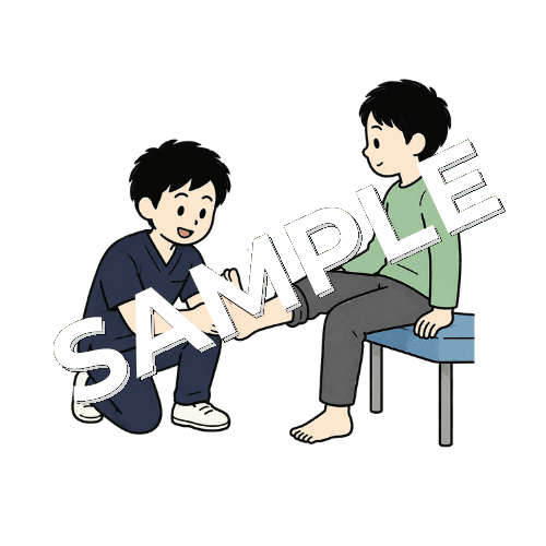 患者の足指の動きを確認する男性柔道整復師のイラスト