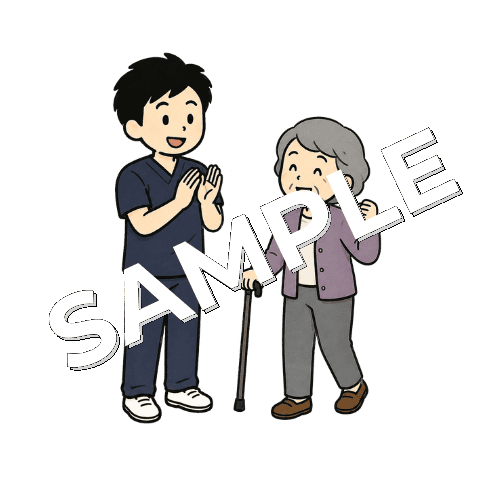 患者の改善に拍手する男性柔道整復師のイラスト