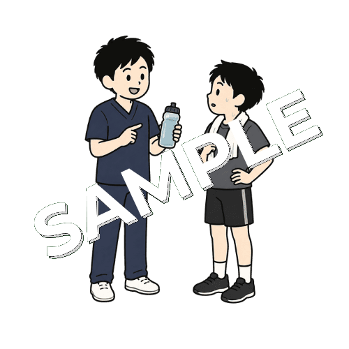 選手に水分補給を促す男性柔道整復師のイラスト