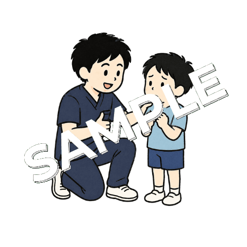 緊張している患者を励ます男性柔道整復師のイラスト