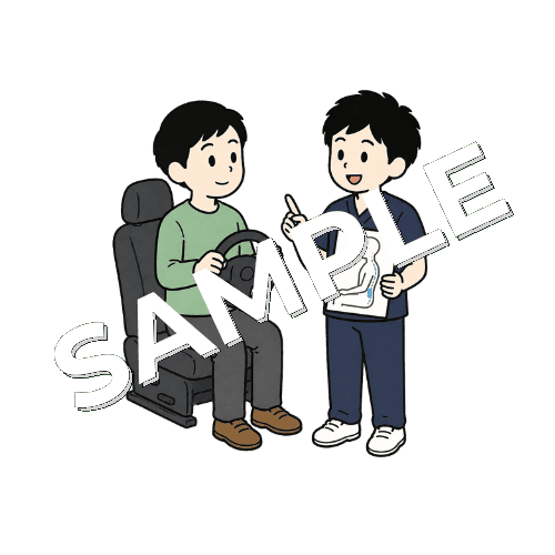 ドライバーの腰痛対策を説明する男性柔道整復師のイラスト