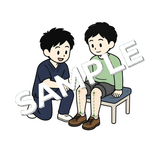 筋挫傷について患者に説明する男性柔道整復師のイラスト