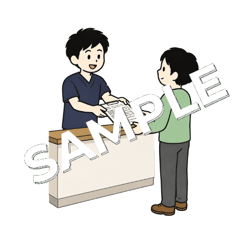 新患用の問診票を受付で渡す男性柔道整復師のイラスト