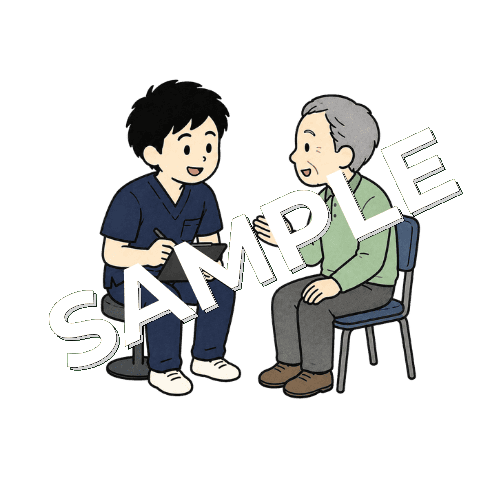 患者の話を丁寧に聞く男性柔道整復師のイラスト