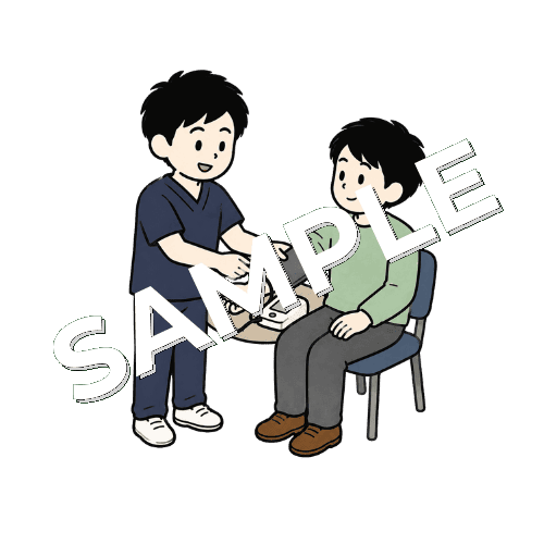 患者の血圧を測る男性柔道整復師のイラスト