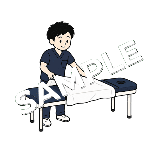 施術ベッドに新しいシーツを敷く男性柔道整復師のイラスト