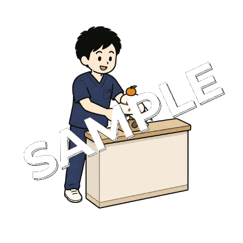 正月飾りを院の受付に置く男性柔道整復師のイラスト