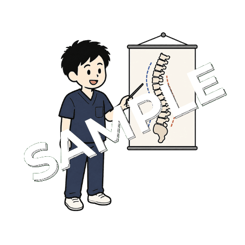 背骨のポスターを指差す男性柔道整復師のイラスト
