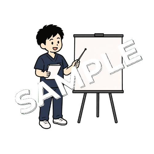 ひとりでプレゼン練習をする男性柔道整復師のイラスト