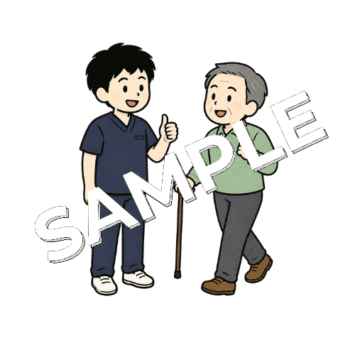 患者の改善を褒める男性柔道整復師のイラスト