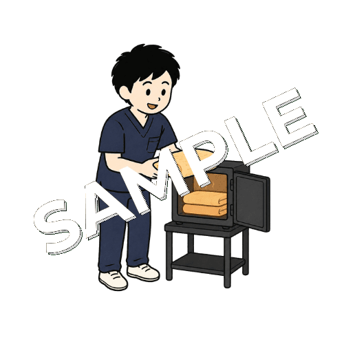 温かいタオルを準備する男性柔道整復師のイラスト