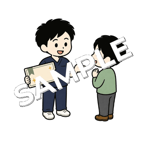 LINE予約登録を案内する男性柔道整復師のイラスト