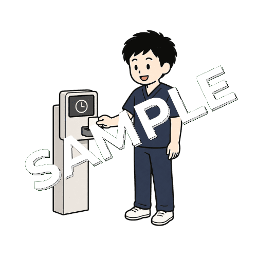 タイムカードを押す男性柔道整復師のイラスト