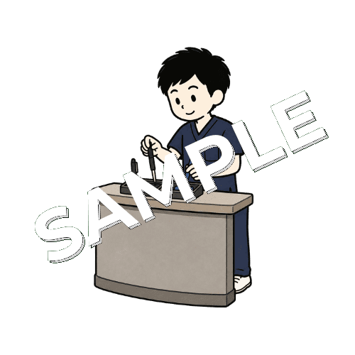 受付のペンを交換する男性柔道整復師のイラスト
