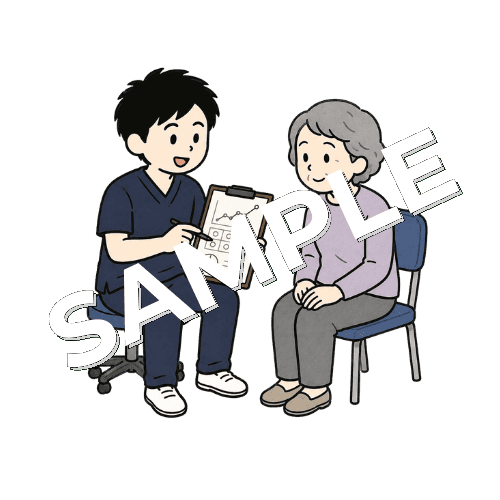 患者の経過表を確認する男性柔道整復師のイラスト